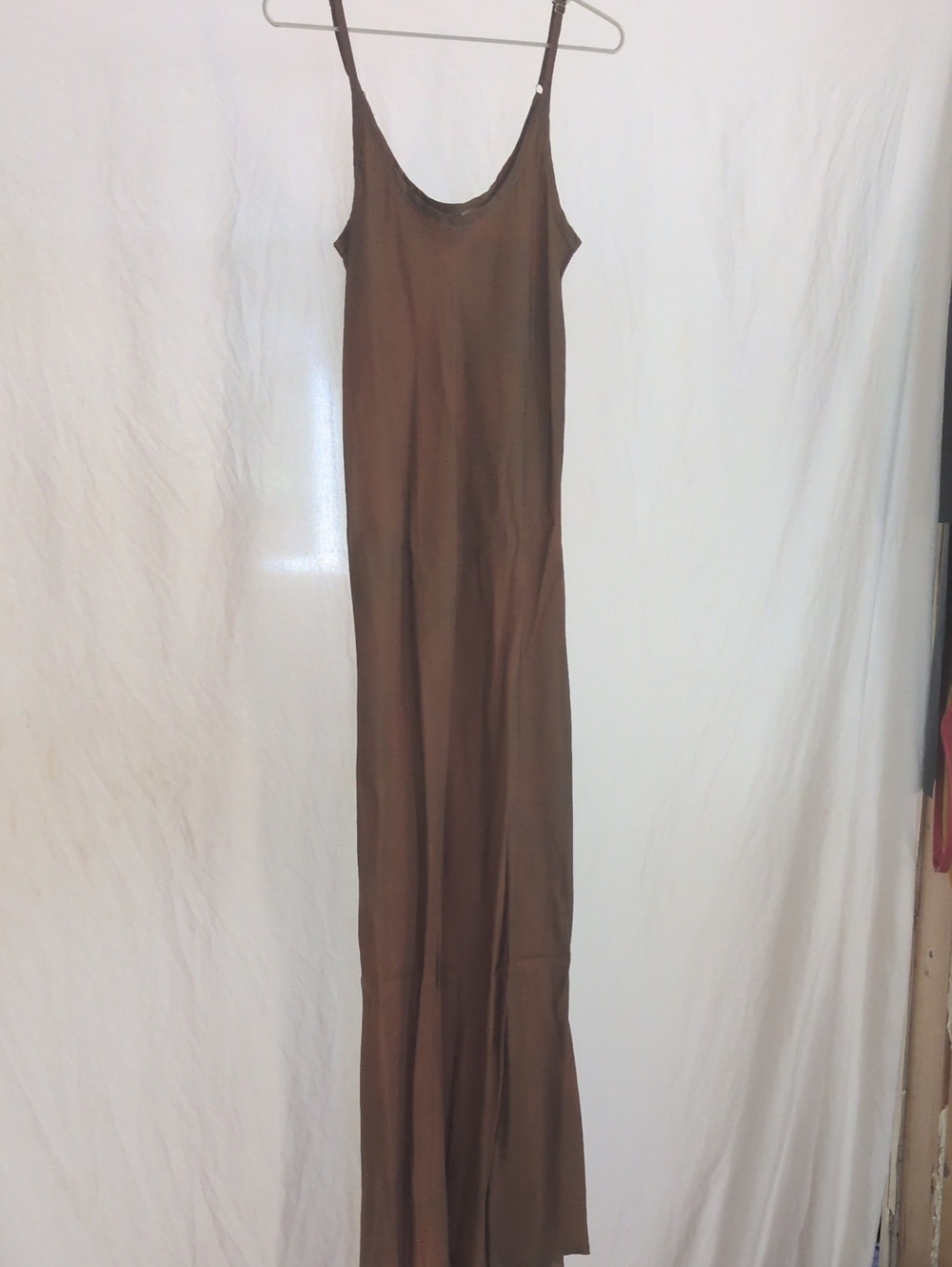 Brown Maxi Slip Dress with Spaghetti Straps